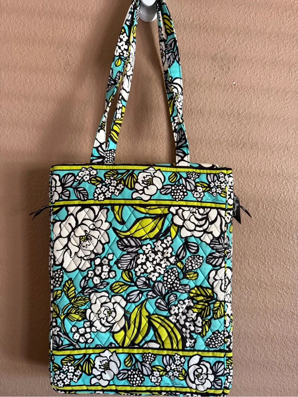 Vera Bradley Island Blooms Laptop Travel Quilted Tote with Lime Accents NWT